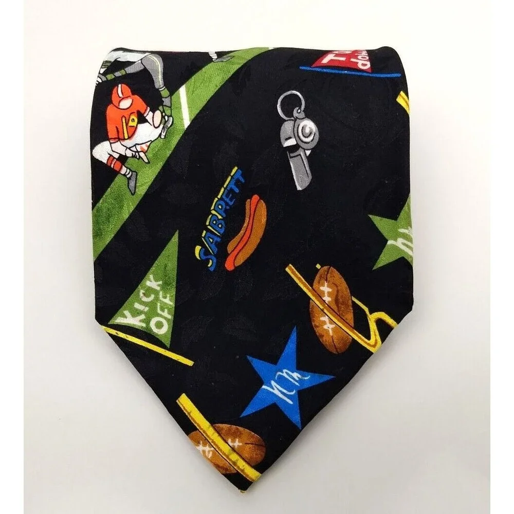 Nicole Miller FRIDAY NIGHT FOOTBALL Neck Tie‎ 100% Silk Vintage 1992 Hand Sewn